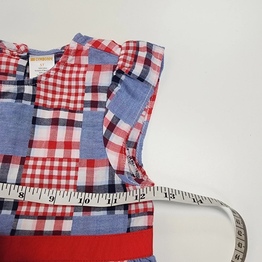 Gymboree Dress Girls 5T Patriotic Patchwork Red Blue Cap Sleeve Bow